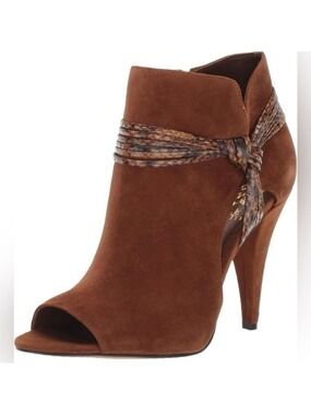 Vince Camuto Annavay Brown Suede Open Toe Dress Booties - Size 9.5 M